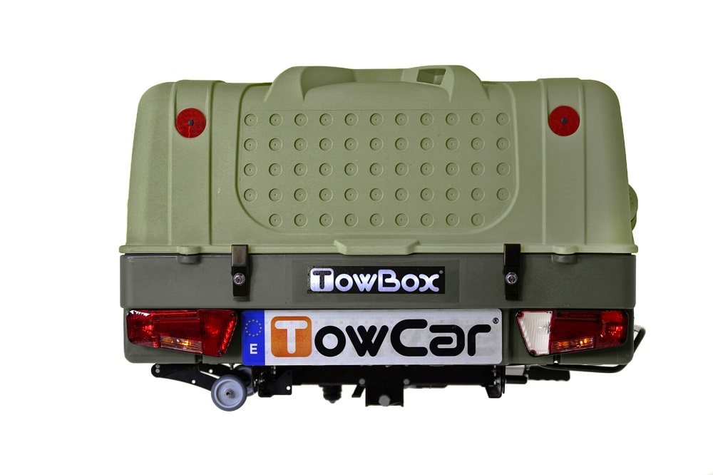 Towbox V1 Gepäckbox für Anhängerkupplung | Grün | Transportbox | Gepäckträger